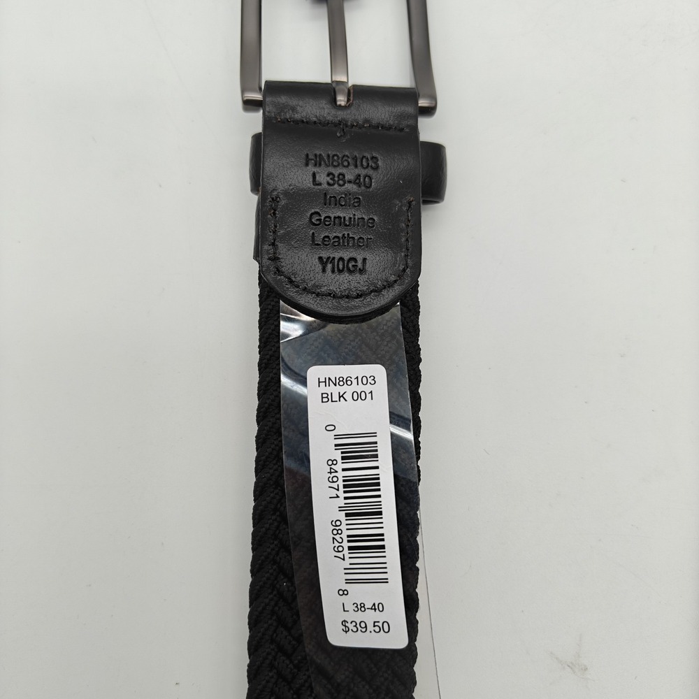 Original Penguin Black Braided Stretch Belt Men's L 38-40 Genuine Leather NWT - Picture 5 of 7